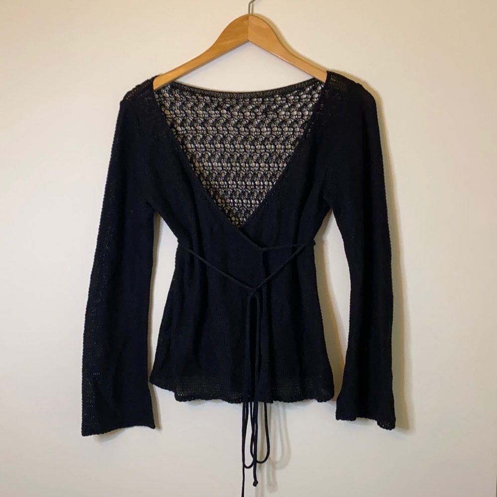 Benetton wrap sweater with see through back flare sleeves made in Italy Small